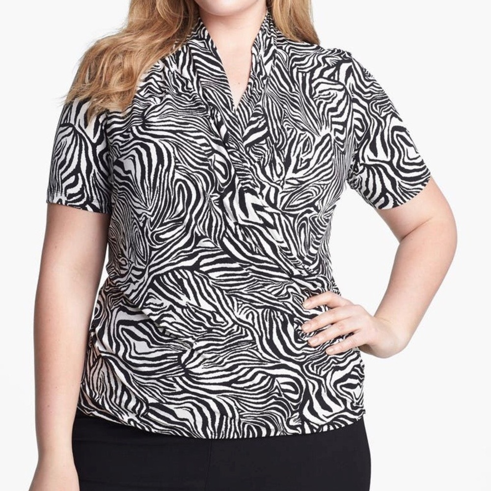 Vince Camuto Zebra Print Faux Wrap Blouse Plus 1X